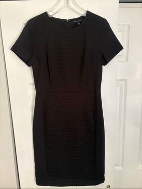 Banana Republic Black Short-Sleeve Midi Sheath Dress